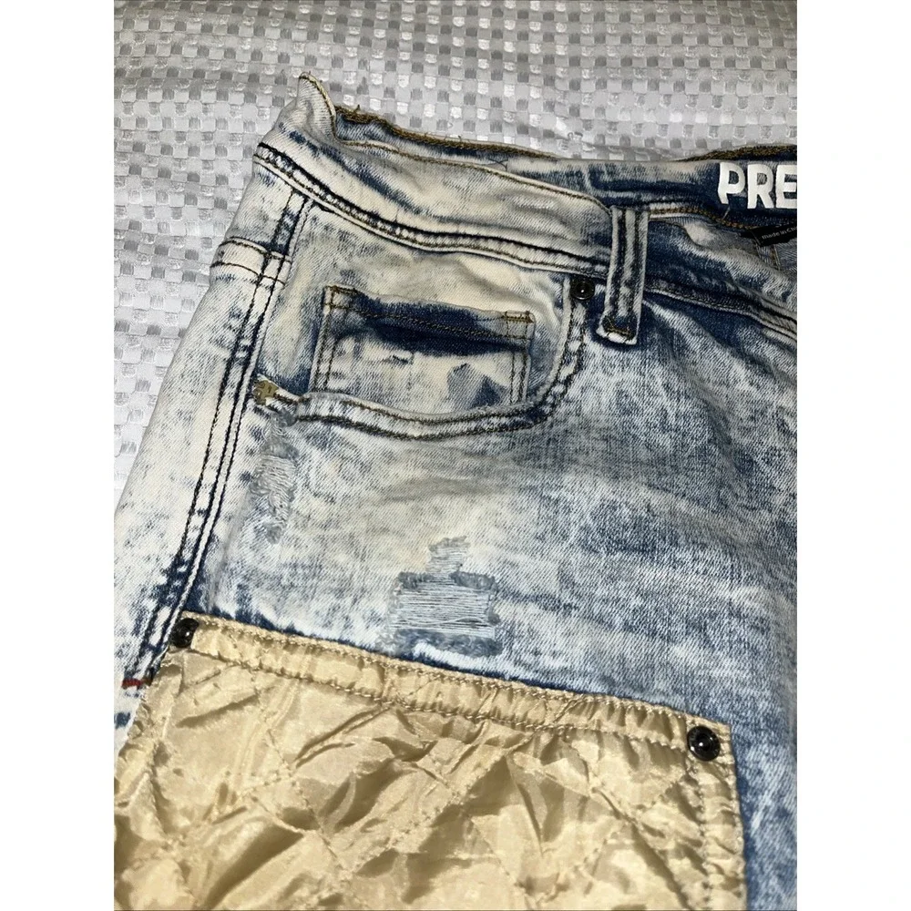 Buckle Preme Skinny Stretch Jean Destructed denim‎ cool quilted Front 36w 33L